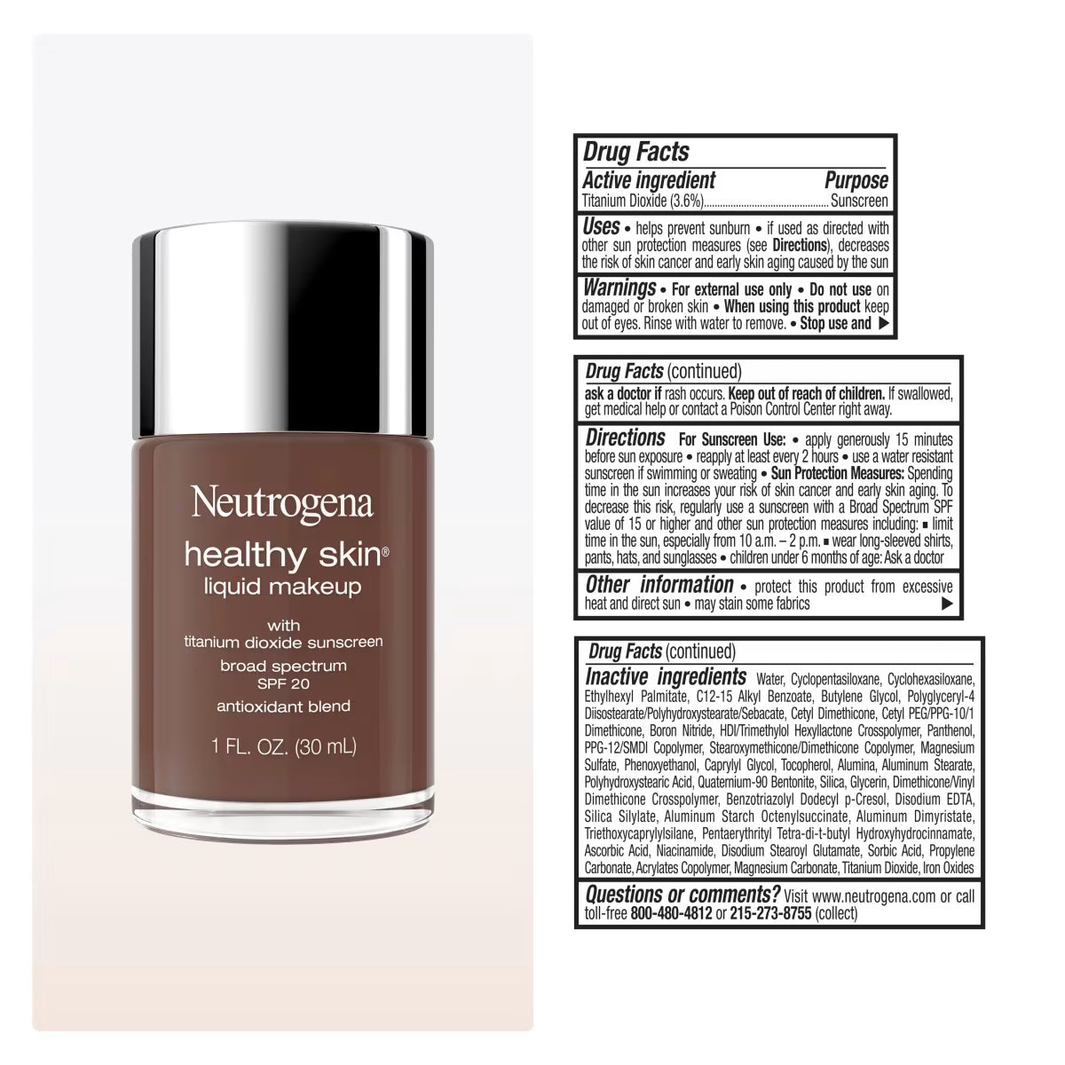 Neutrogena® Healthy Skin Liquid Makeup Broad Spectrum SPF 20, 550C Walnut, 1 Fl. Oz - US 7905
