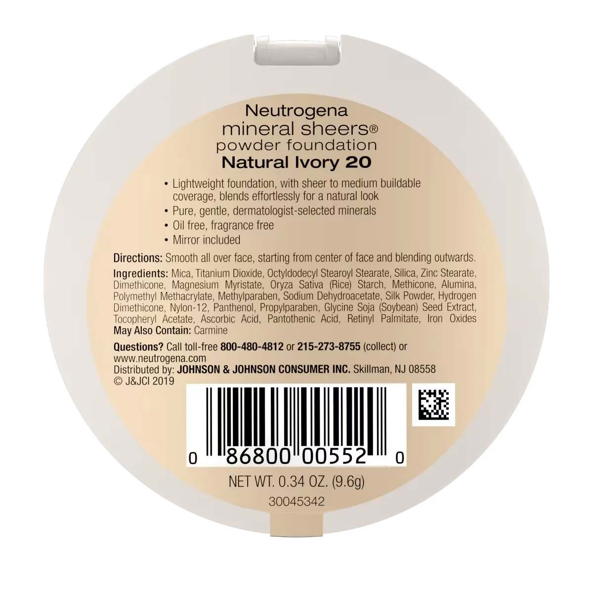 Neutrogena® Mineral Sheers Compact Powder Foundation, Natural Ivory 20, .34 Oz - US 9833