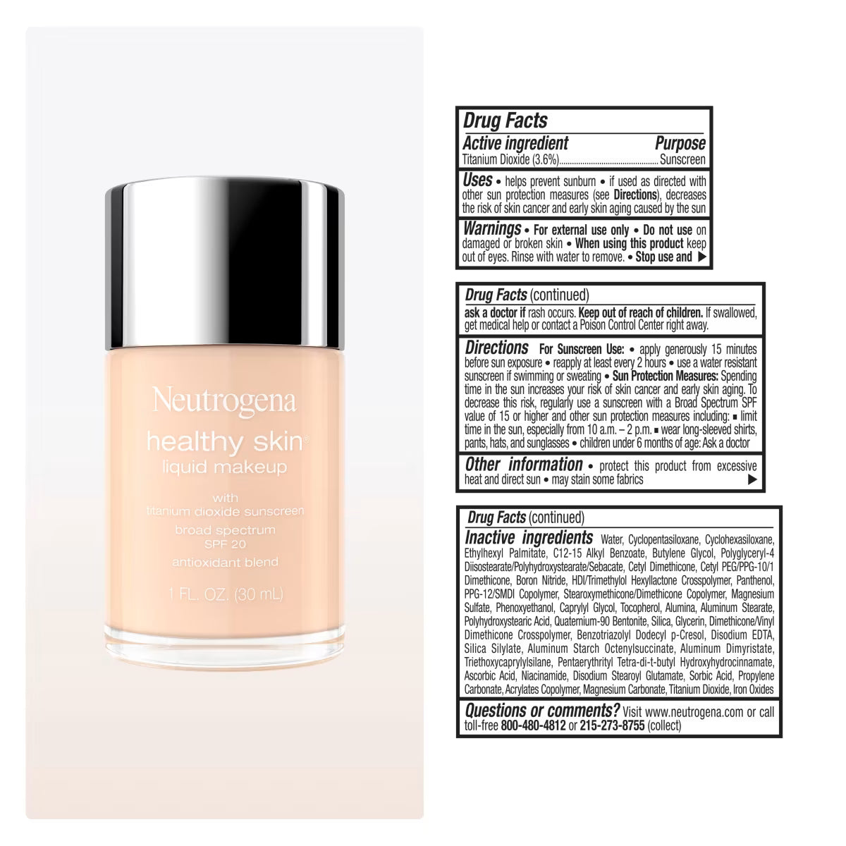 Neutrogena® Healthy Skin Liquid Makeup Broad Spectrum SPF 20, 130C Cool Porcelain, 1 Fl. Oz - US 5254