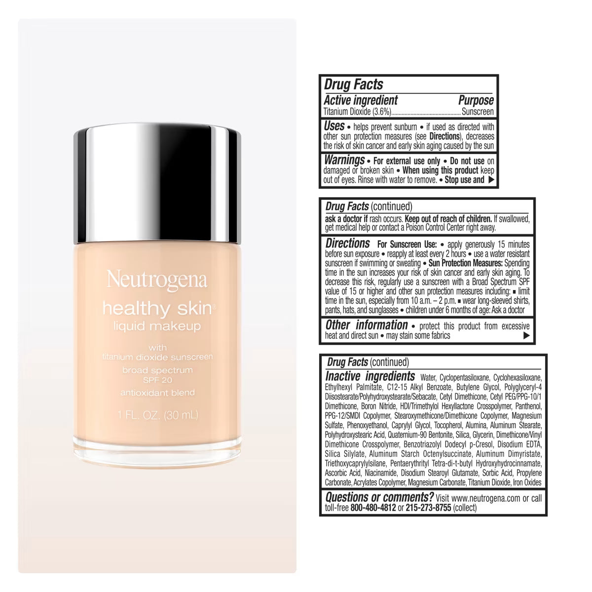 Neutrogena® Healthy Skin Liquid Foundation Makeup Broad Spectrum SPF 20, 140N Neutral Ivory, 1 Fl. Oz - US 1661