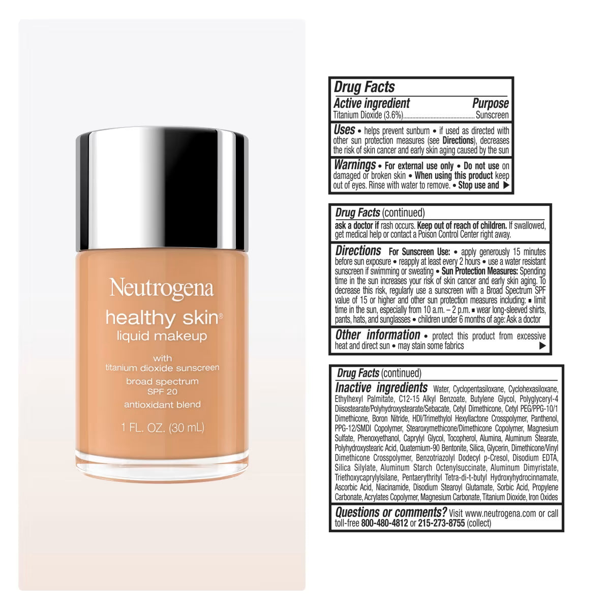 Neutrogena® Healthy Skin Liquid Makeup Broad Spectrum SPF 20, 380W Fresh Beige, 1 Fl. Oz - US 6240