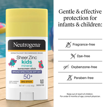 Neutrogena® Sheer Zinc Kids Mineral Sunscreen Stick Broad Spectrum SPF 50+, 1.5 Oz - US 6026