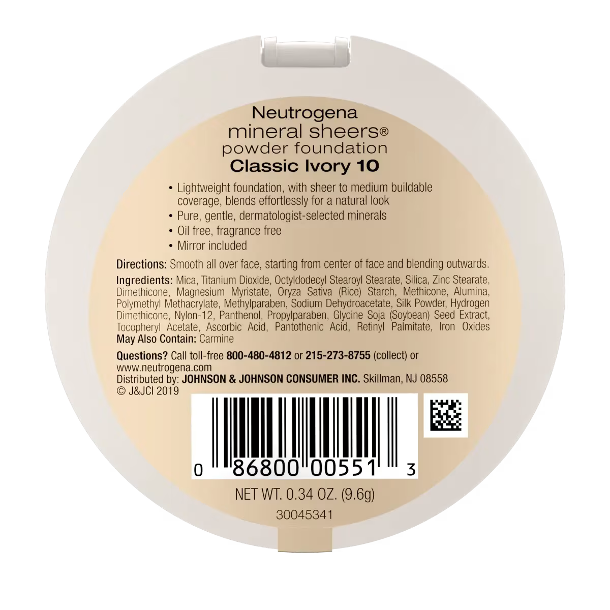 Neutrogena® Mineral Sheers Compact Powder Foundation, Classic Ivory 10, .34 Oz - US 0202