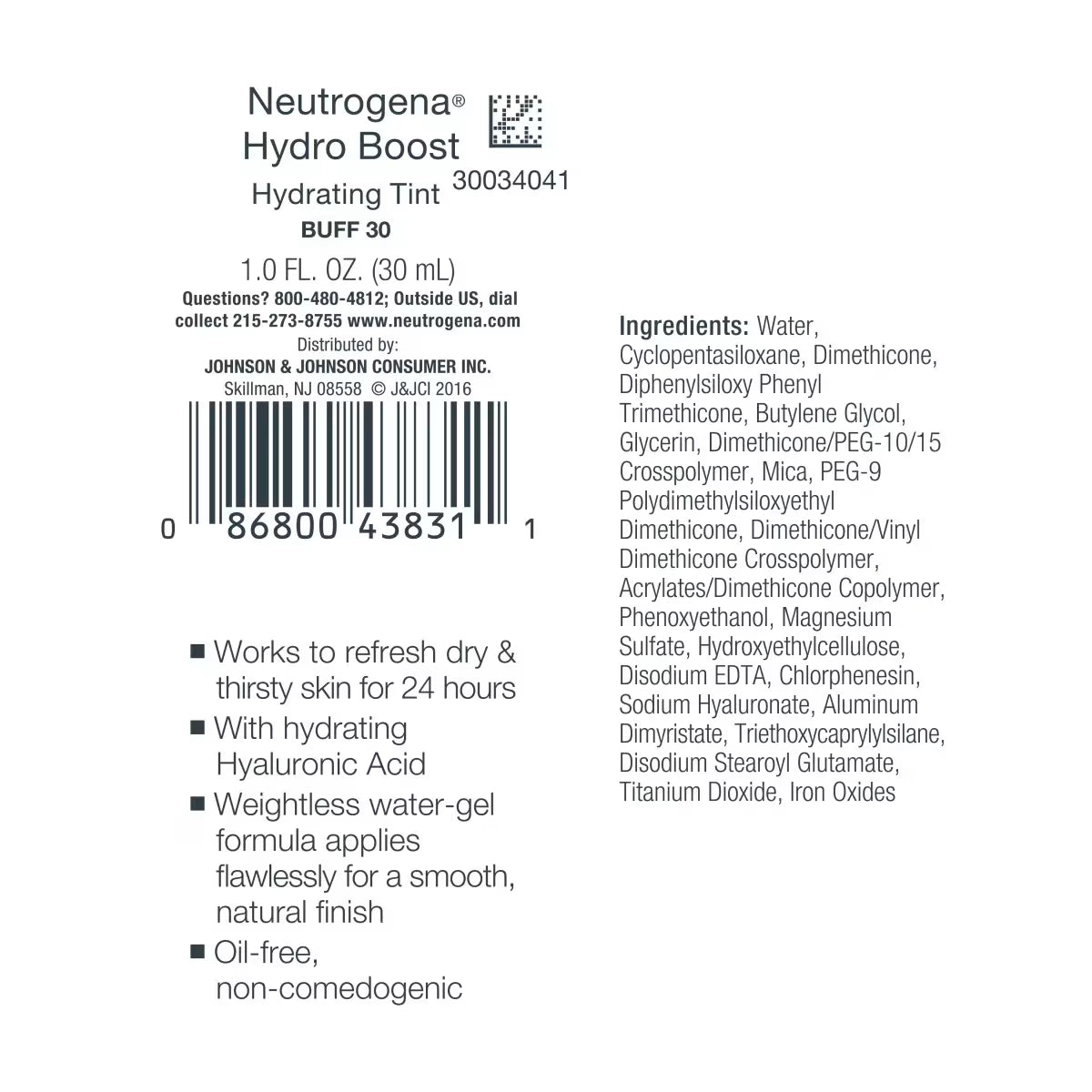 Neutrogena® Hydro Boost Hydrating Tint, Buff 30, 1.0 Fl. Oz - US 1726